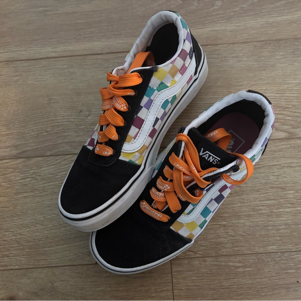 Vans Colorful Checkered Sneakers with Orange Laces